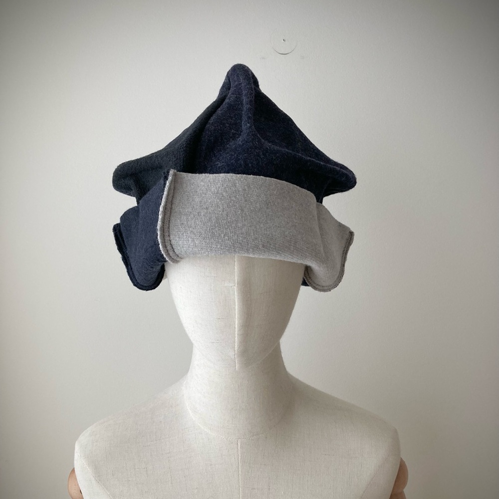 artist japanese boro 100% merino wool sweater hat patchwork cloche blue black - Picture 3 of 8